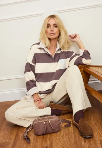 louise redknapp in striped rugby top for peacocks march 2026 1.webp