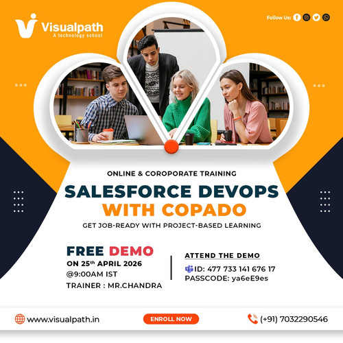 🚀 FREE Salesforce DevOps with Copado Training Demo – Learn CI/CD, release management & automated deployments.

✨ Demo Details:
📅 Date: 25th April 2026
🕗 Time: 9:00 AM IST
👨‍🏫 Trainer: Mr. Chandra

⚡ Limited Seats Available
🔗 Join Now: https://bit.ly/3Oa3Vwx

📞 Call/WhatsApp: +91 7032290546
🌐 Website: https://www.visualpath.in/online-salesforce-devops-training.html