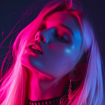 soft focus studio portrait of a woman with long pastel hair, head tilted, subtle motion blur, neon m.jpg