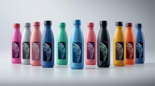 A water bottle varient colours with a phone on the front.jpg