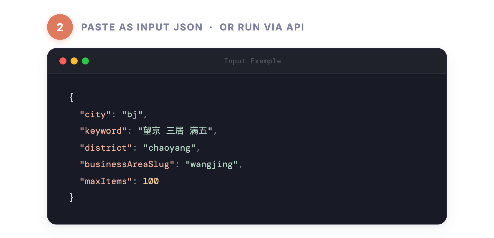 Step 2: Paste as input JSON or run via API