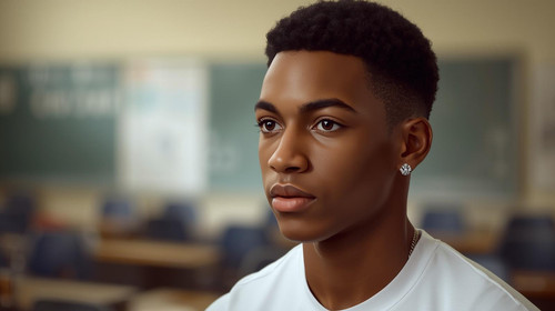 Using the attached image, create a similar looking teenage ( age 17) boy, semi realistic image with .jpg