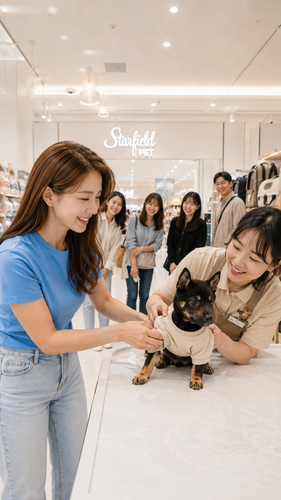 봄, 스타필드 애견샵에서 베이지색 티를 입어보고있는 레오9.png