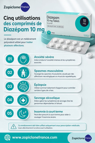 Cinq utilisations des comprimés de Diazépam 10mg.jpg