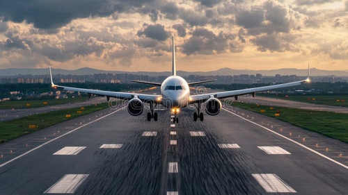airplane landing runway aerial view busy airspace commercial jet descending clouds aircraft approach.jpg