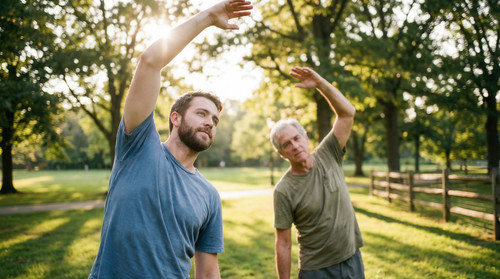 vecteezy two men stretching outdoors in a park during a sunny day 76982097.jpg