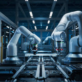 Advanced High Precision Robot Arms on Fully Automated PCB Assembly Line Inside Modern Electronics Fa