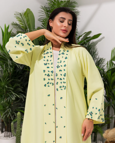 Heritage Threads Abaya - Lemon Yellow Luxe Handwork.png