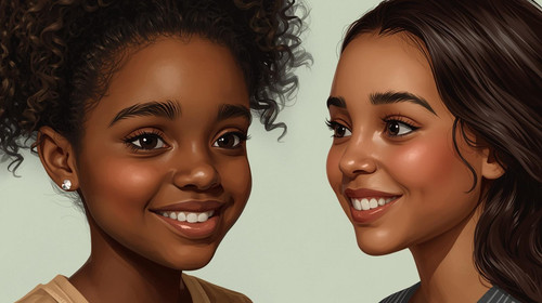 A realistic portrait of a caramel skinned African American 14 year old girl with dark brown eyes, co.jpg