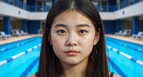 Make lips smaller and change background to professional competitive swimming pool.jpg