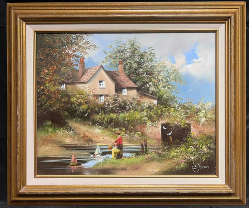 les parsonstraditional english cornish village scene children playing in stream by cottage sku798854.jpg