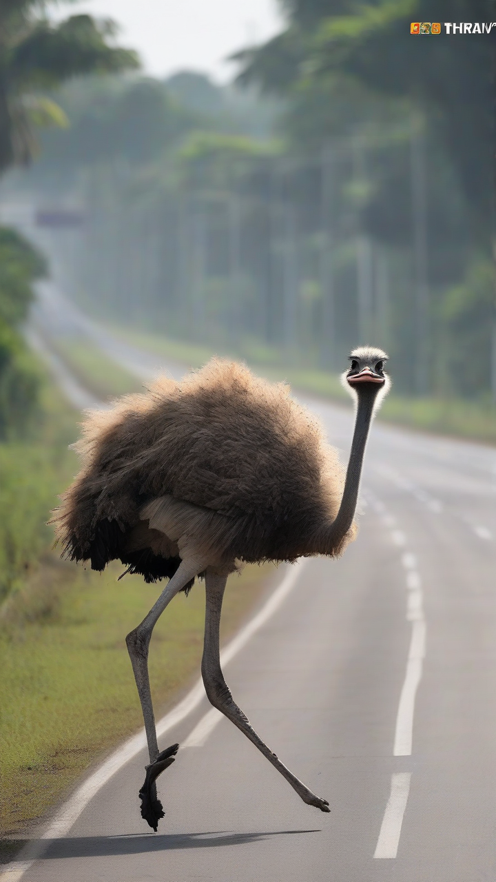 Runaway ostrich sprints on Thai highway