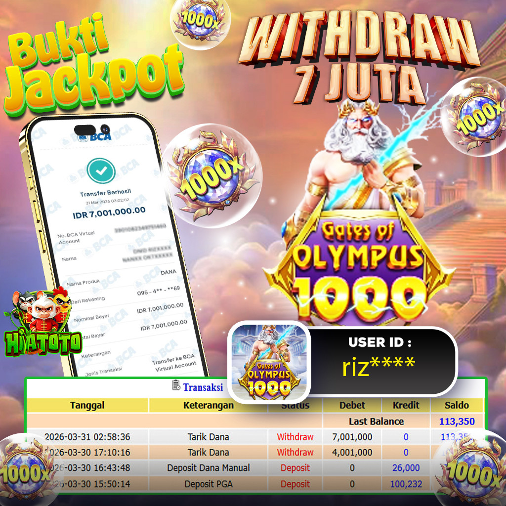 HIATOTO JACKPOT!!! Jackpot GATE OF OLYMPUS 1000  Sebesar Rp 7.000.000 Juta Di Bayar Lunas!