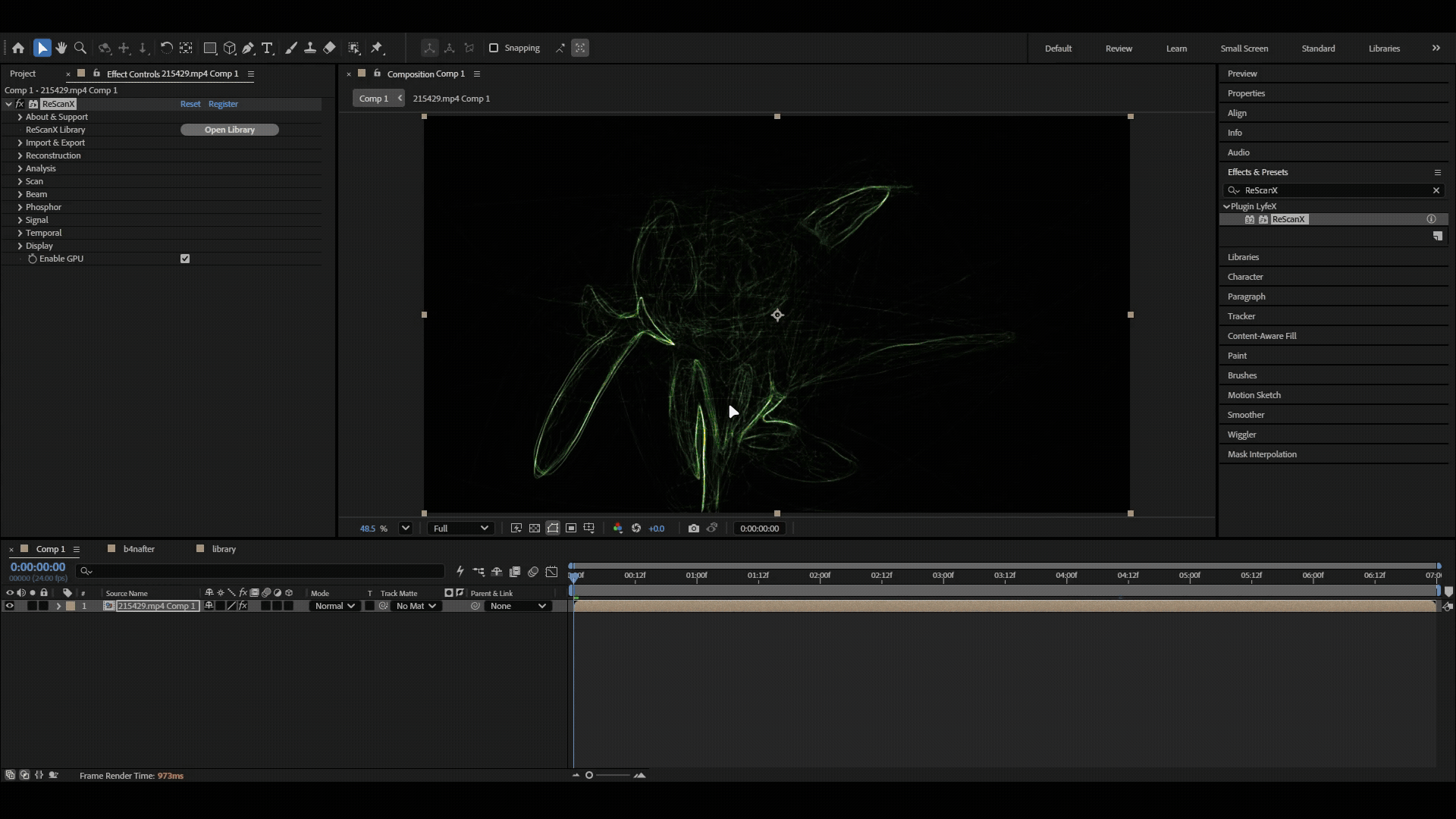 ReScanX workflow demo showing a fast pass from source footage to a finished scan treatment