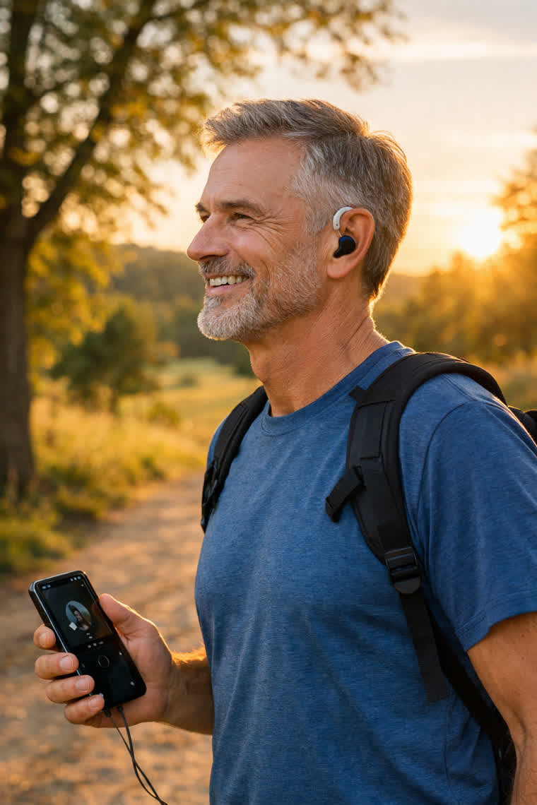 Person outdoors enjoying active lifestyle with iHEAR Matrix