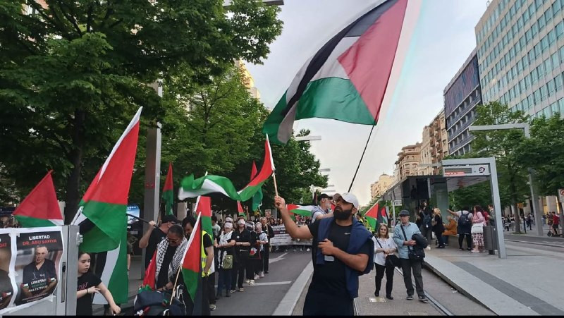 مسيرة في مدينة سرقسطة الإسبانية؛ إحياء ليوم الأسير الفلسطيني وتنديدًا بقانون إعدام الأسرى....