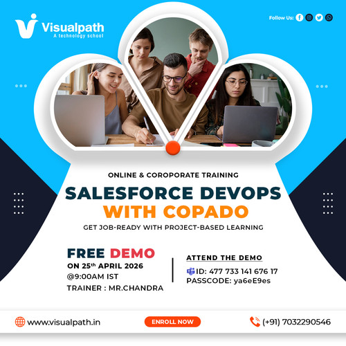 🎯 FREE LIVE DEMO SESSION: Salesforce DevOps with Copado!
🚀 Start your Salesforce DevOps journey with Copado at Visualpath! Learn how top companies automate Salesforce deployments with CI/CD.

✨ Demo Details:
📅 Date: 25th April 2026
🕗 Time: 9:00 AM IST
👨‍🏫 Trainer: Mr. Chandra

⚡ Limited Seats Available
🔗 Join Now: https://bit.ly/3Oa3Vwx

📞 Call/WhatsApp: +91 7032290546
🌐 Website: https://www.visualpath.in/online-salesforce-devops-training.html