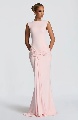 lorenza maxi dress pink ruched bodycon evening gown.jpg