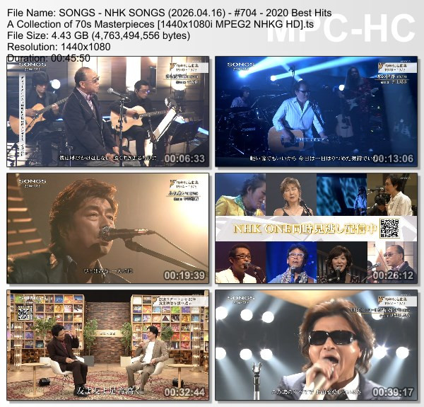 [TV-Variety] NHK SONGS (2026.04.16) – 第704回