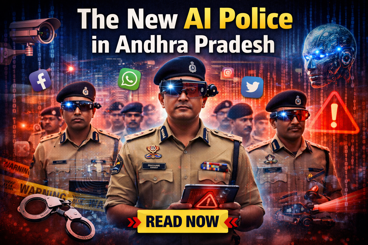 AI surveillance concept with digital eye and social media icons