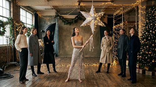 wide shot of beautiful confident top model Vittoria Ceretti, she is wearing a unique couture diamond.png