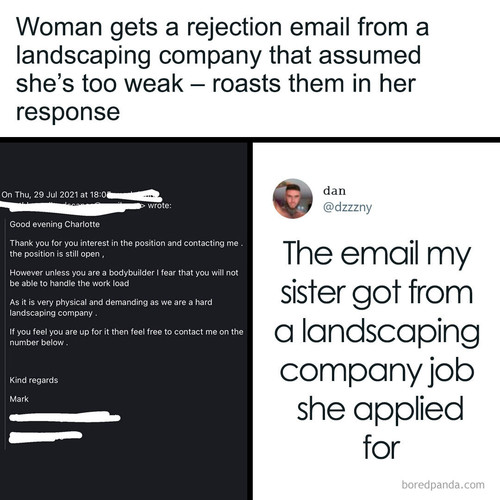 landscaping job rejection letter woman response.jpg