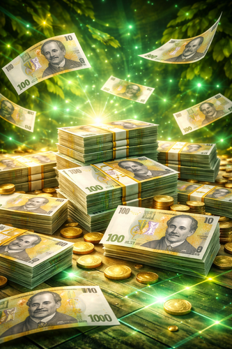 Bancnote și monede în lumină verde.png