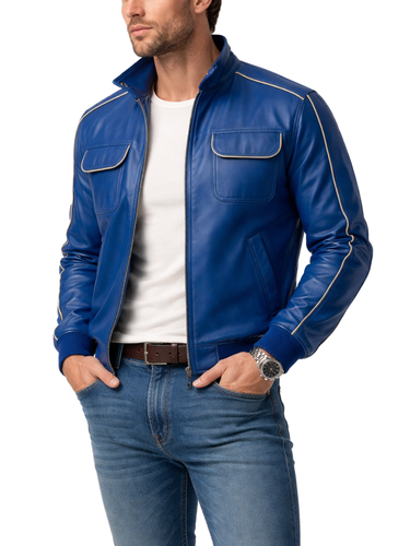 Men's Blue Leather Bomber Jacket 1.png