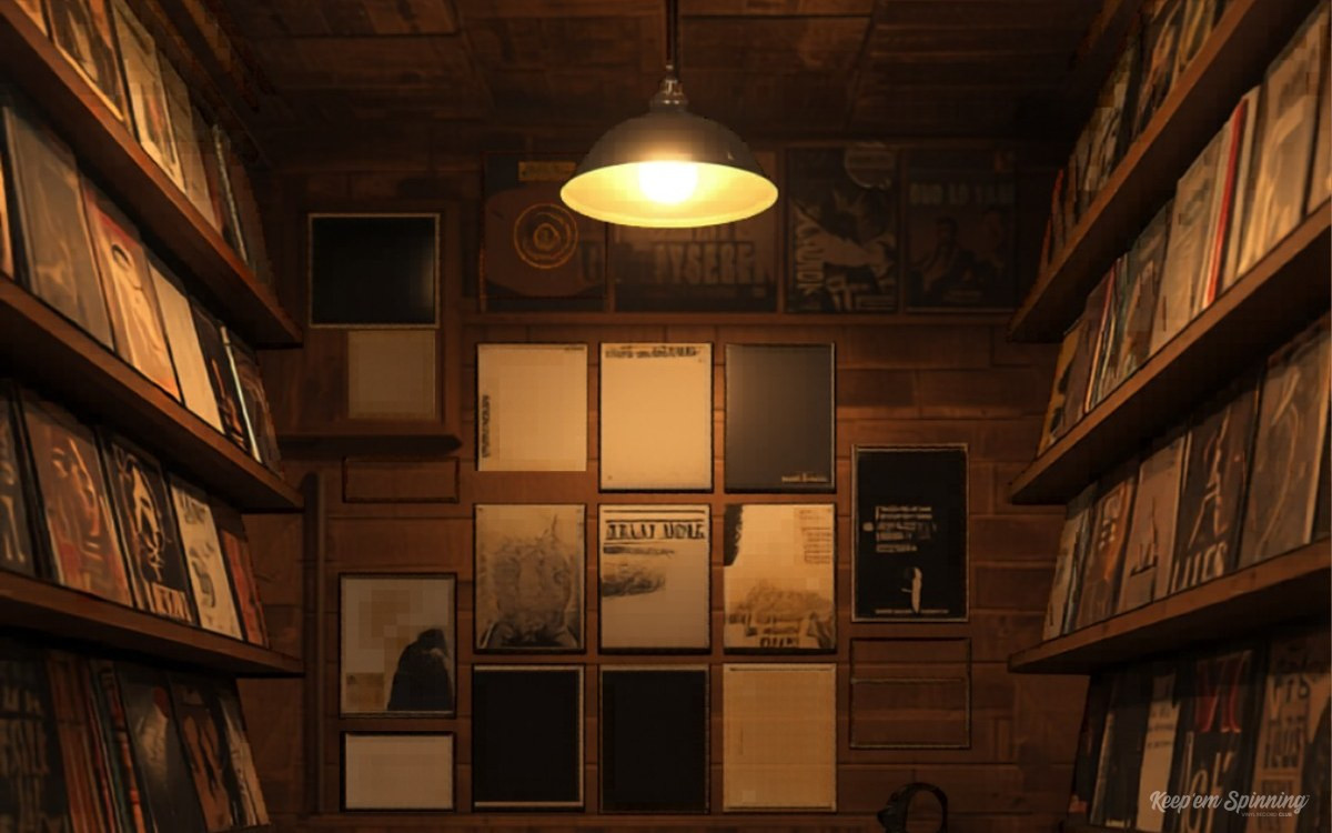 Vinyl collector browsing rare records in a store