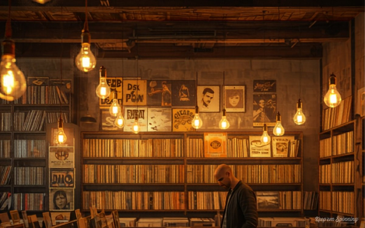 Vinyl record store interior in Madrid Spain
