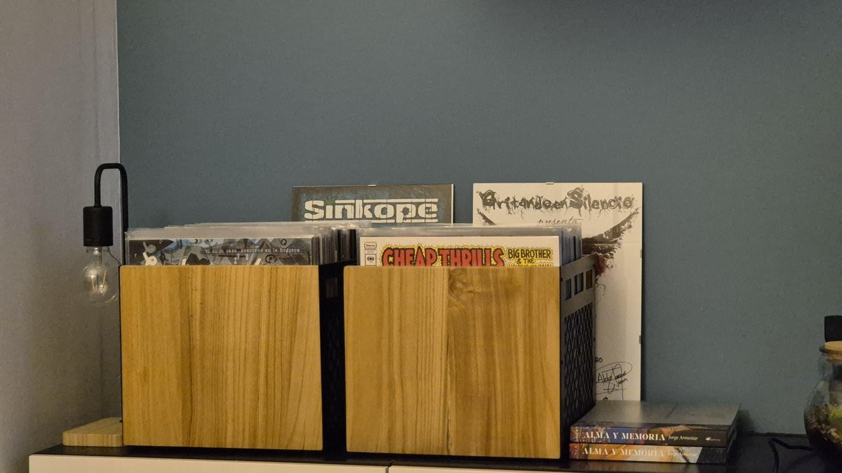 Modular vinyl record storage showing proper sleeve fit