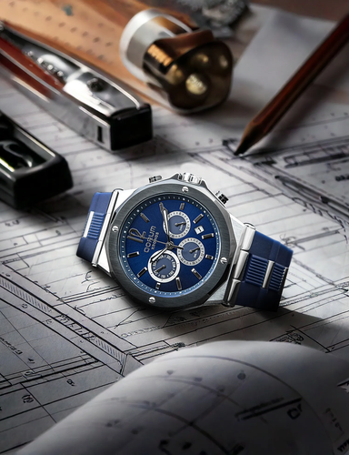 Blue Dial Luxury Men’s Chronograph Watch with Stainless Steel Case | Qorum Kronos.png