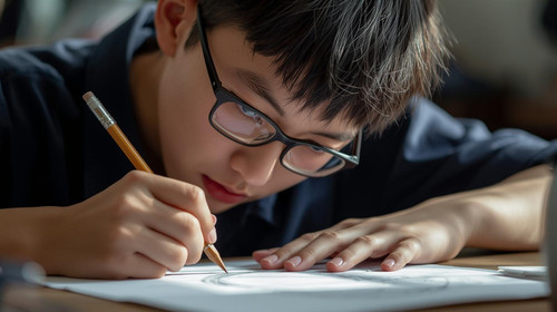 14 year old chinese male with straight short black hair and glasses drawing.1