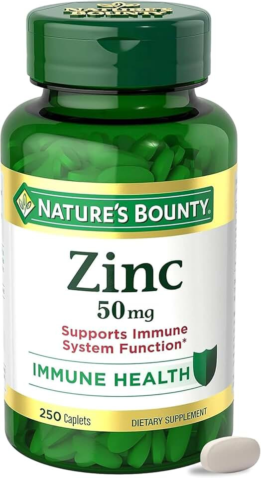 Nature’s Bounty Zinc 50mg, Immune Support & Antioxidant Supplement, Promotes Skin Health, 1 Caplet Per Day, Gluten Fr...