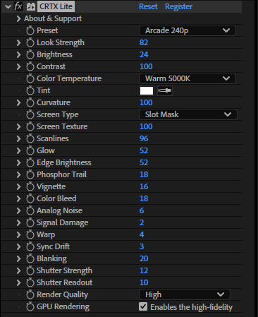 CRTX Lite visible controls