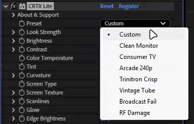 CRTX Lite preset dropdown workflow