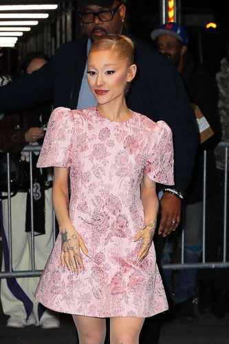 ariana grande channels glinda glamour in floral minidress for wicked promo 8.jpg