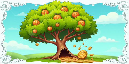 pngtree a whimsical tree with orange fruits marked by currency symbols surrounded picture image 1643.png