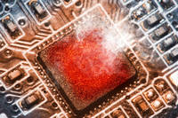 The processor chip overheats and burns in the socket on the computer motherboard.jpg