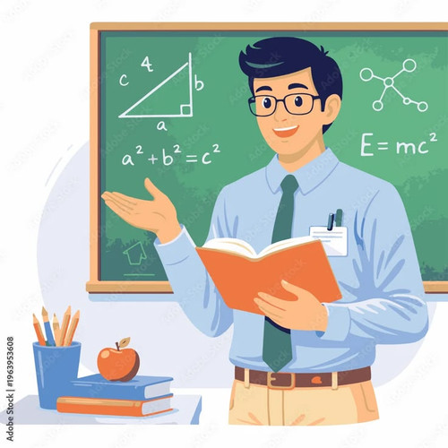 Vector de Stock Friendly Teacher Flat Vector Illustration eps Adobe Stock.jpg