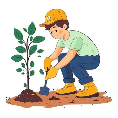 Gardener planting a tree in the ground Vector illustration .jpg