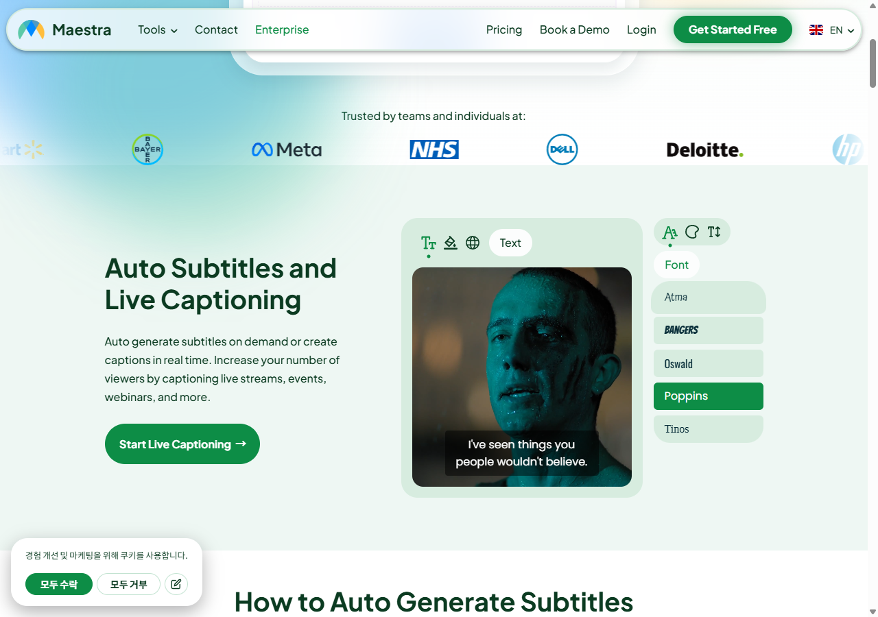Maestra AI 자막 업로드 인터페이스
