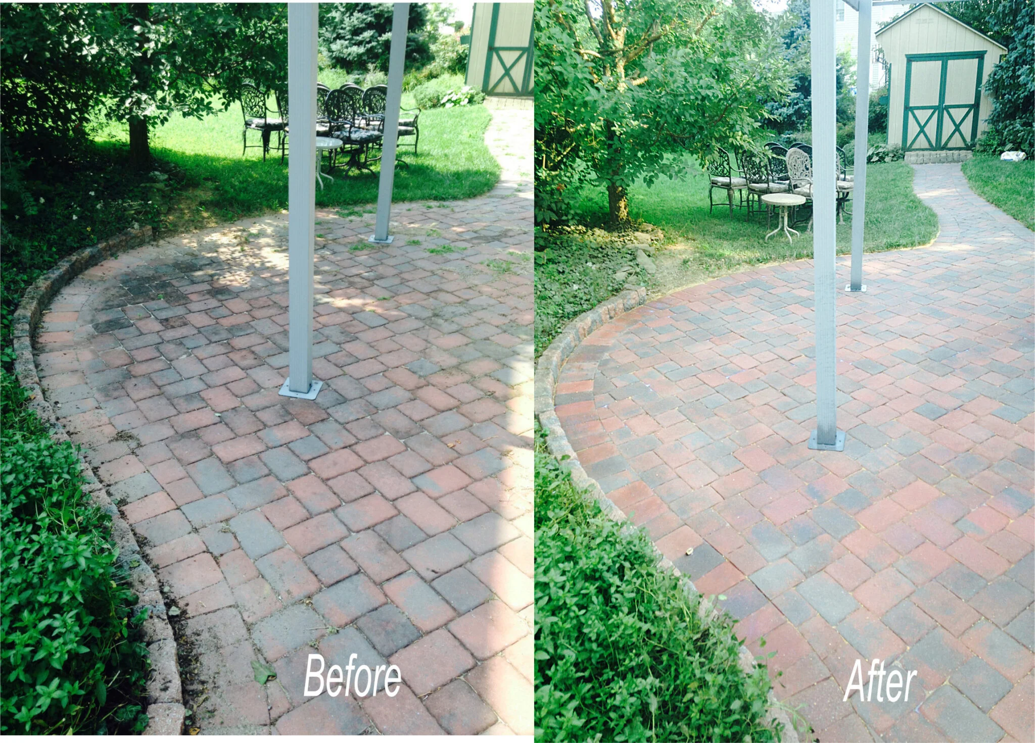 Paver walkway before and after professional concrete cleaning