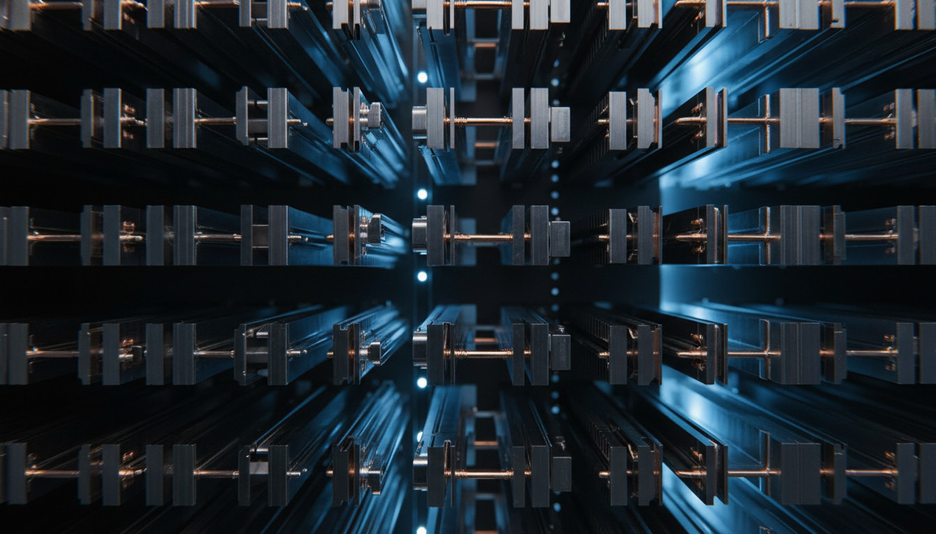 Detailed macro shot of high-performance server cooling architecture, representing the infrastructure of modern AI systems.