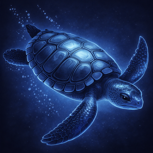 Meeresschildkrote im tiefblauen Wasser.png