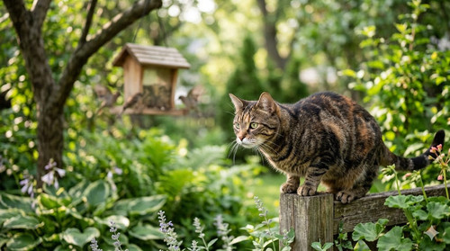 Cat on a fence near bird feeder.jpg