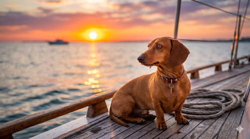 Weiner dog on a sailboat at sunset.jpg