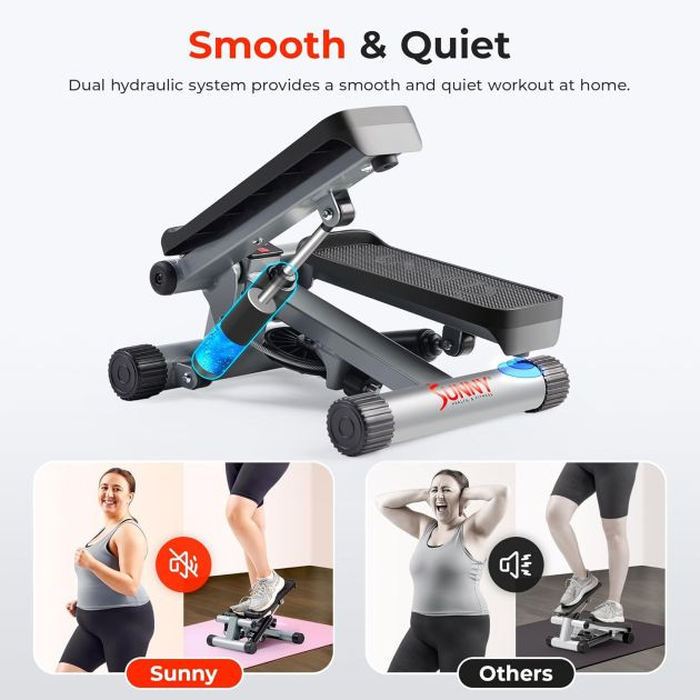 Sunny Health & Fitness Mini Steppers for Exercise at Home, Stair Step Workout Machine with Resistance Bands, Full Body Cardio Equipment, Optional Free SunnyFit App Connection Smart Stepper