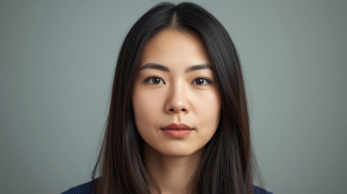A 30 year old East Asian girl with long, straight dark hair, a square shaped face, and a neutral exp.jpg