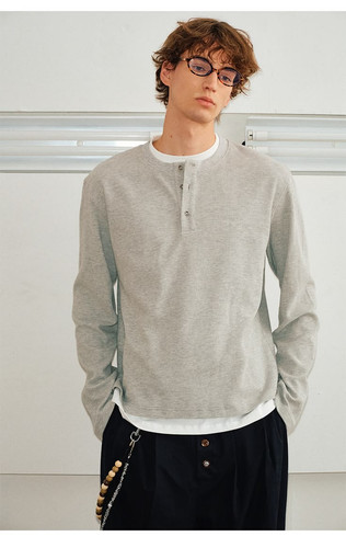 Henry Collar Faux Two piece T shirt black L.jpg